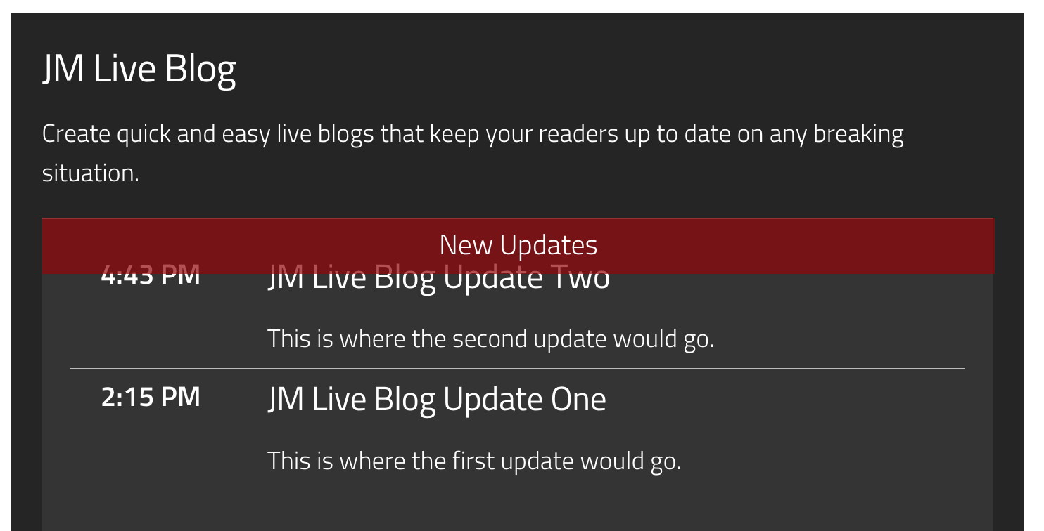 The live blog in action inside of a post.