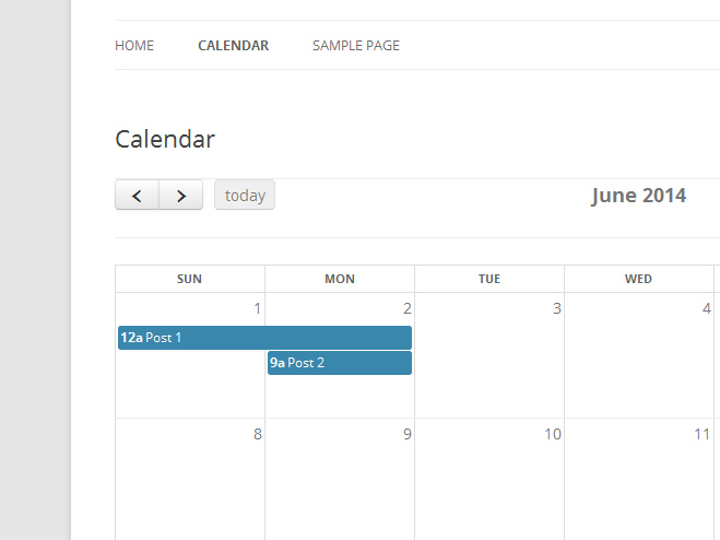 The front end calendar display of the plugin.
