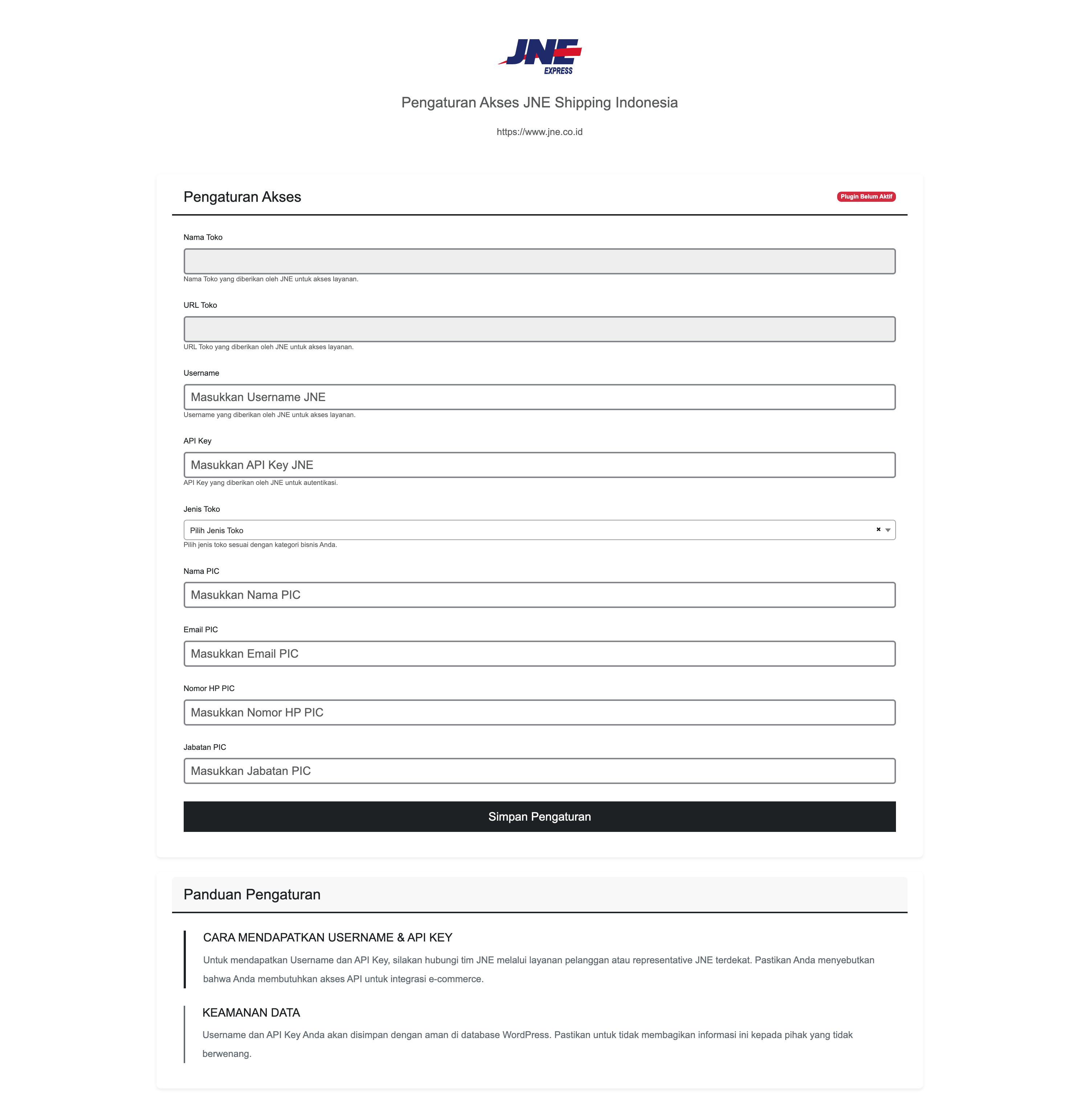 Halaman checkout dengan opsi JNE