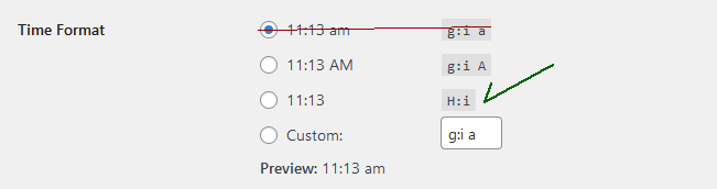 Shows incorrect end of day settings.