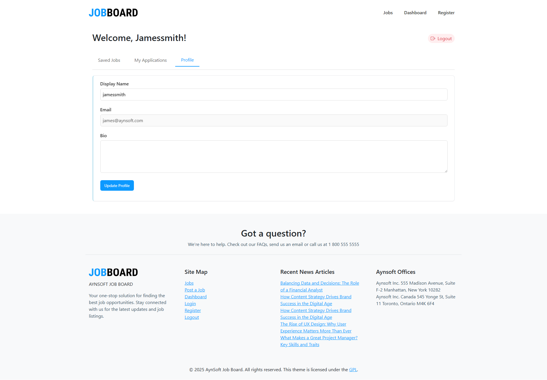 Employer dashboard