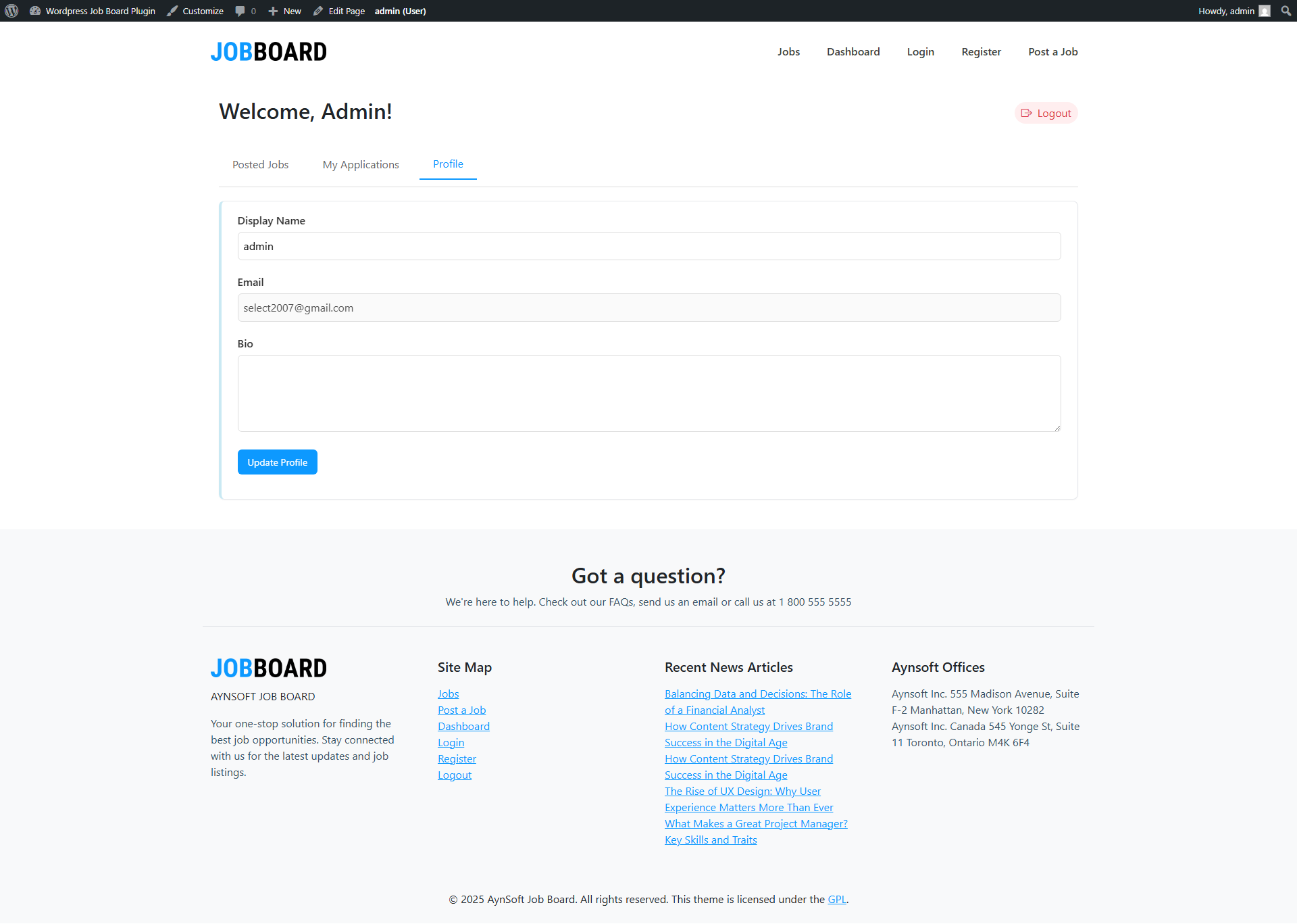 Admin application tracking page