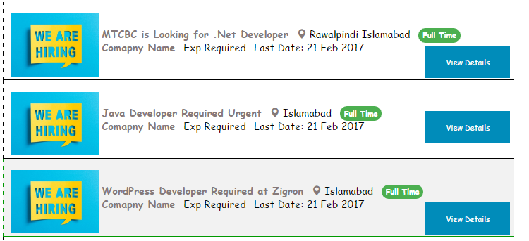 The above screen shot of jobs posted on website in list view.