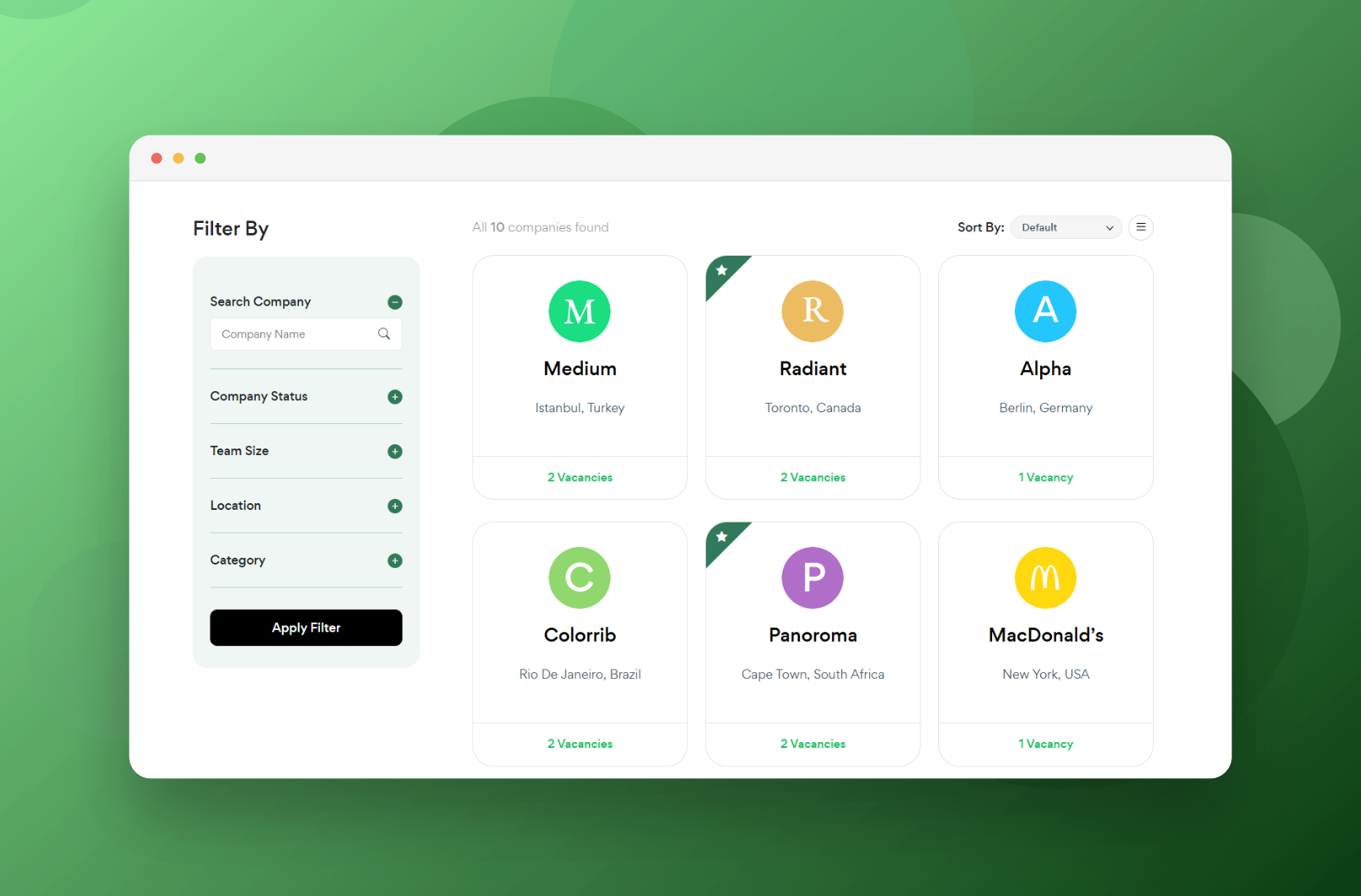 Company Page with Filterable Sidebar
