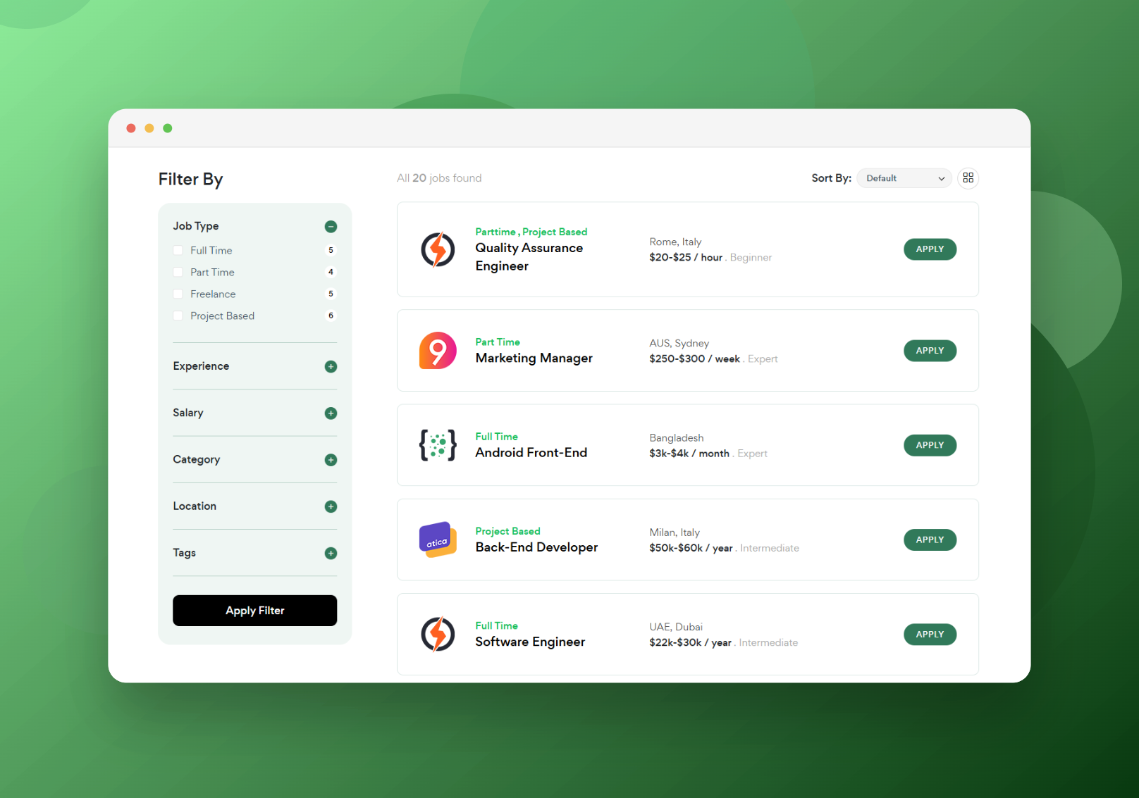 Job listing Page with Filterable Sidebar