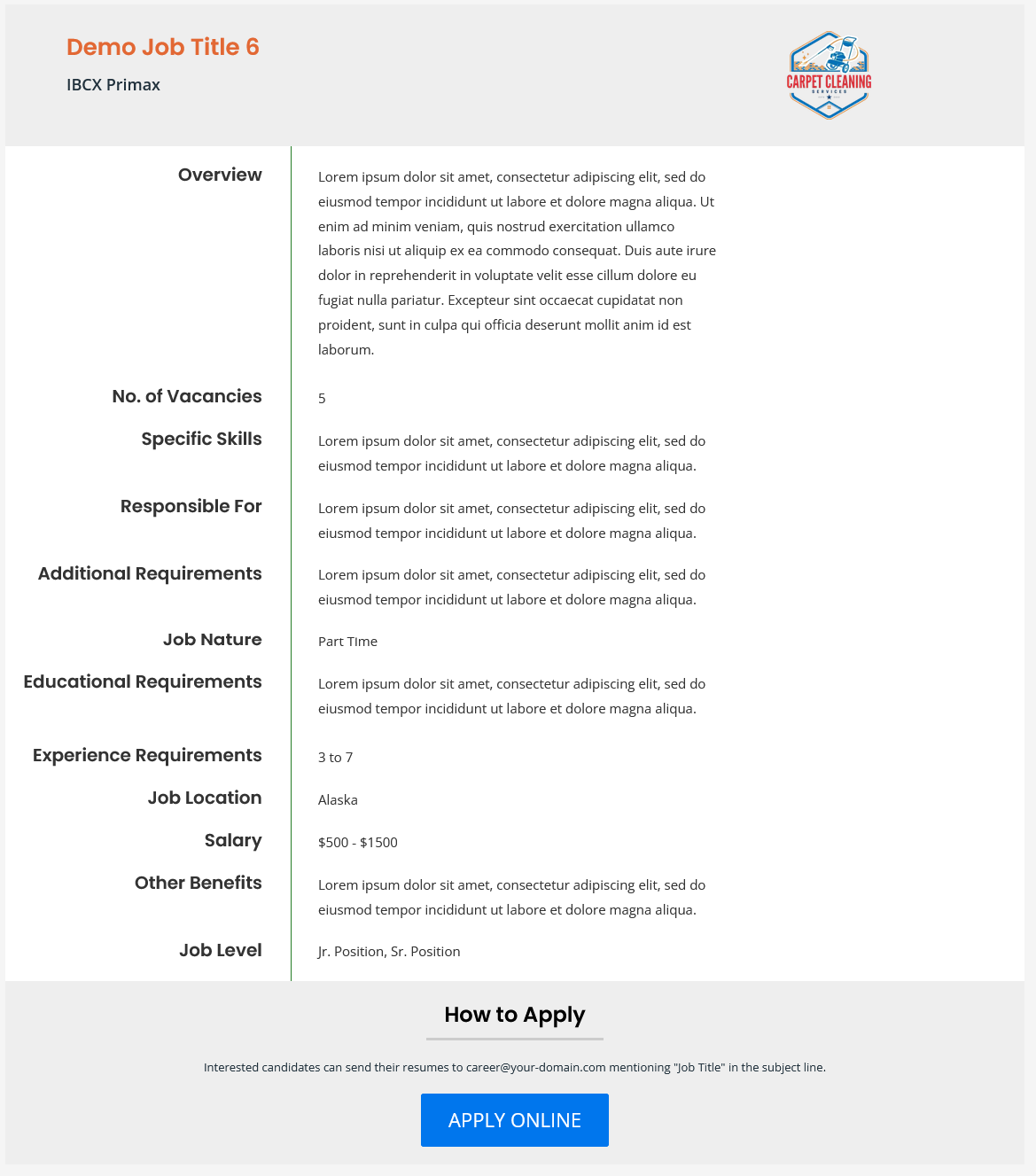 Showing Application Form