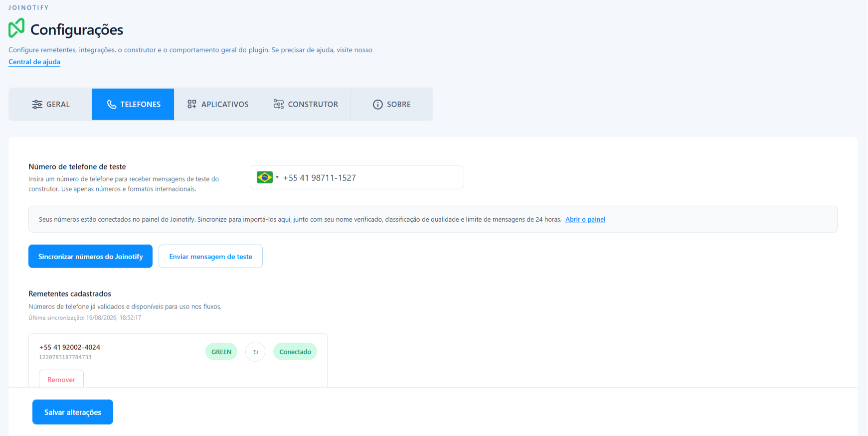 Settings, with integrations and senders.