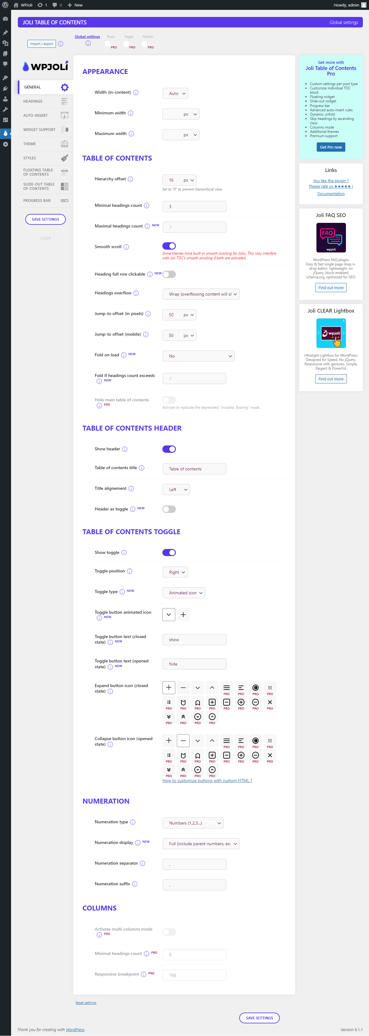 Settings page - STYLES