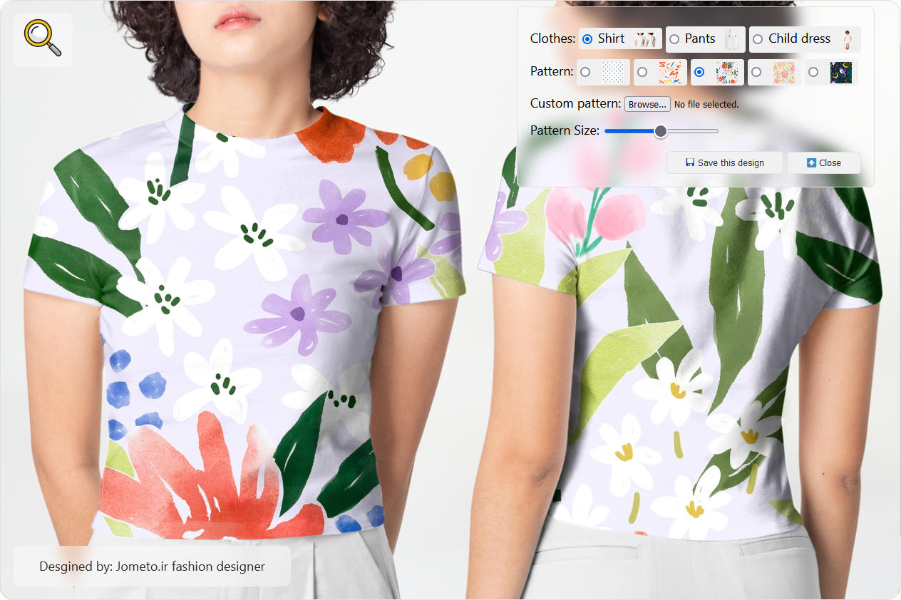 Here the **Clothes type** and **Pattern** selected from the lists.