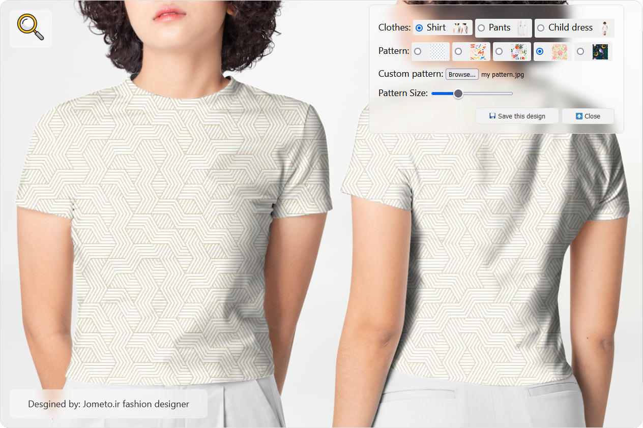 In this screenshot the user has selected **Custom pattern file** for the design.