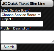 This is a shot of the JoomConnect Quick Ticket Lite form on the Slim Line setting.