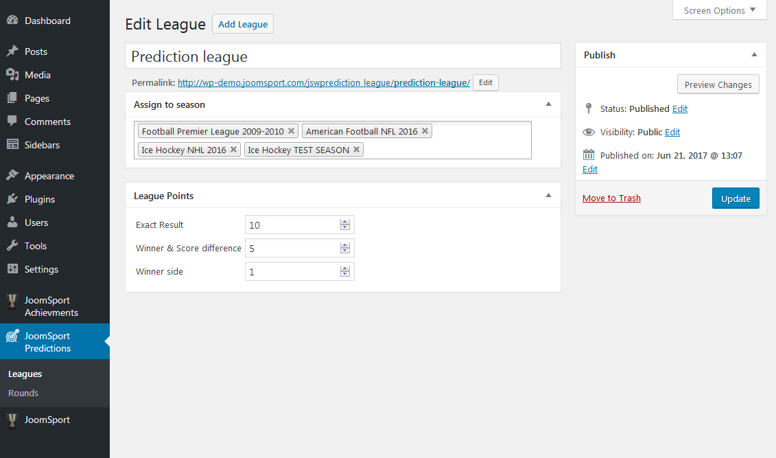 Prediction league creation\