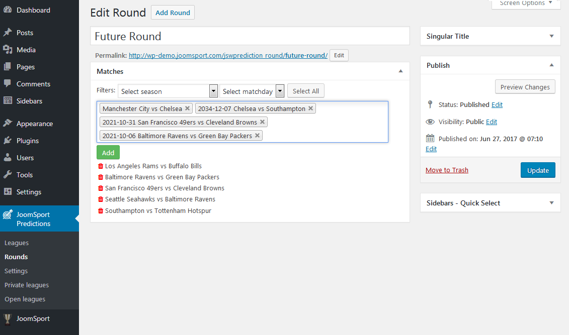 Adding matches to Round