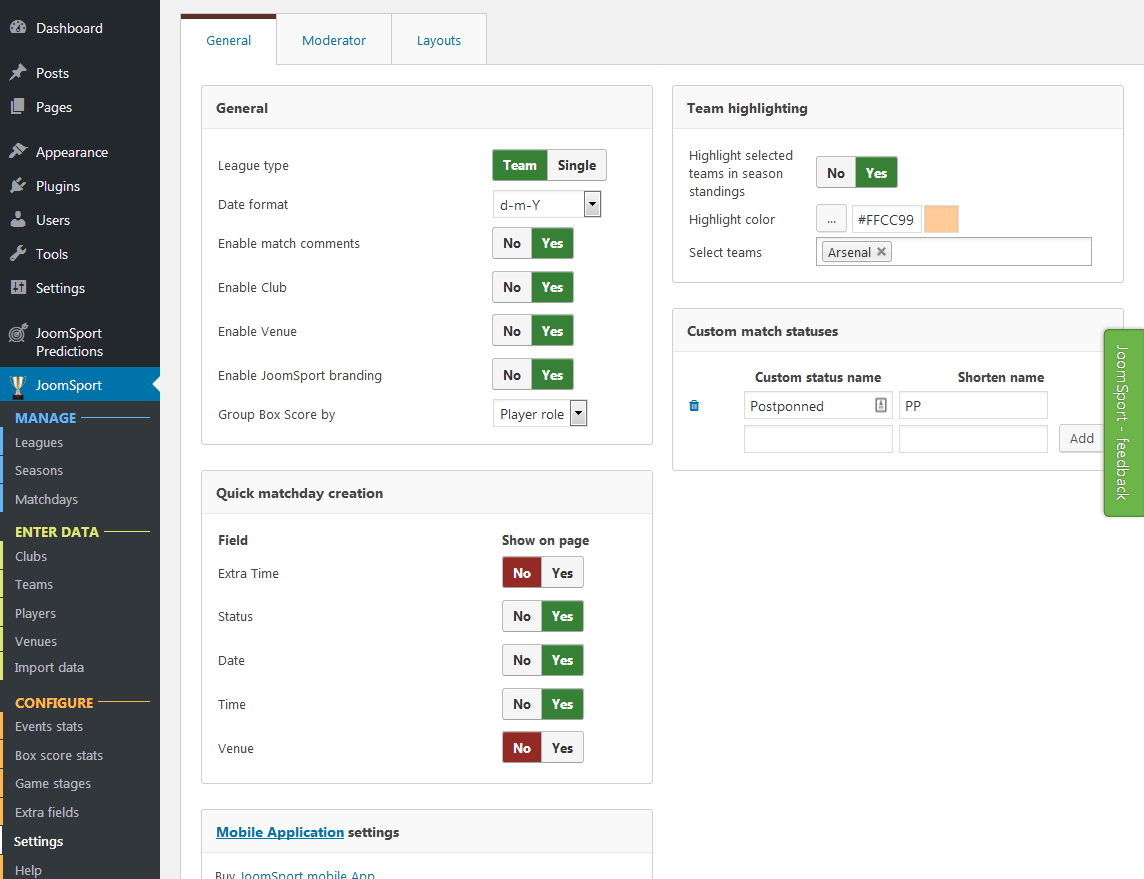 Team view. Player Stats (football, soccer)
