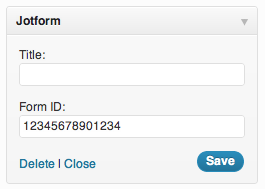 The Jotform shortcode being used on the edit page screen of the WordPress backend.