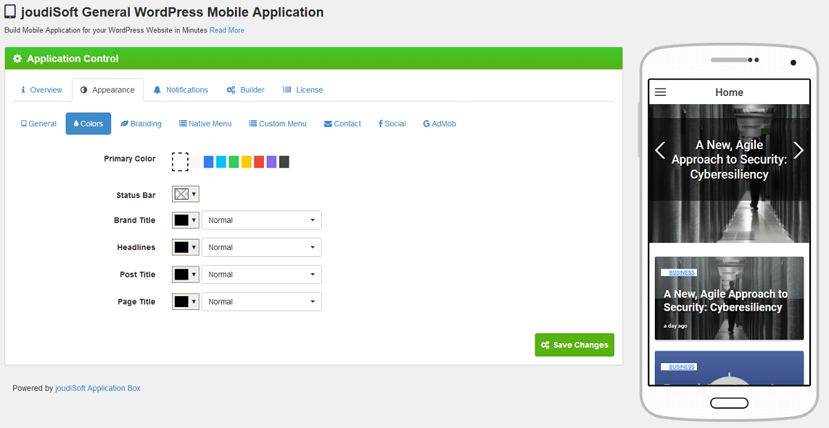 Application colors section.