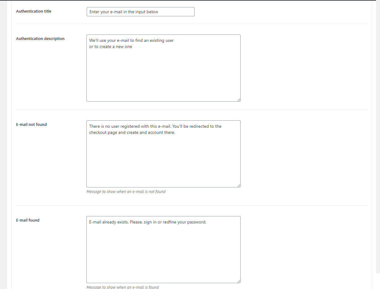 Settings Authentication email