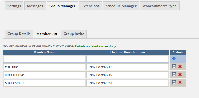 **Purchased Extension** The group notification tab, where you can configure SMS notifications for new or updated posts and new comments.