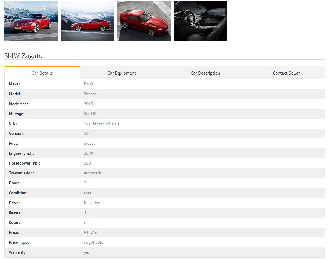JPro Cars single page.