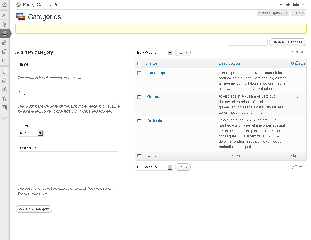 Integrate your galleries to your navigation menus
