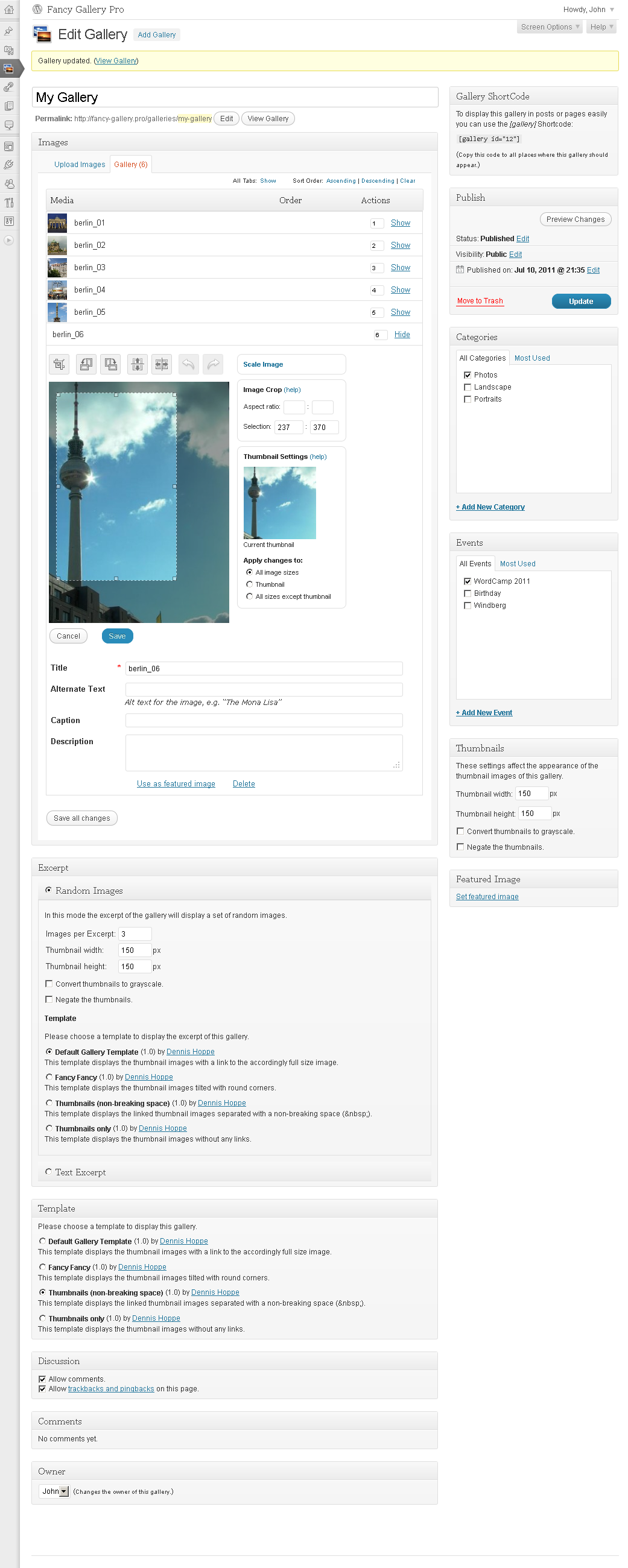 Manage the gallery capabilities.