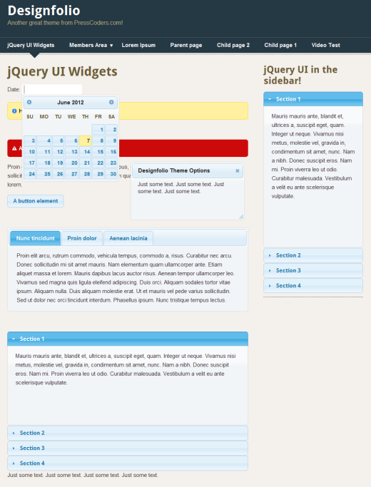 jQuery UI theme example.