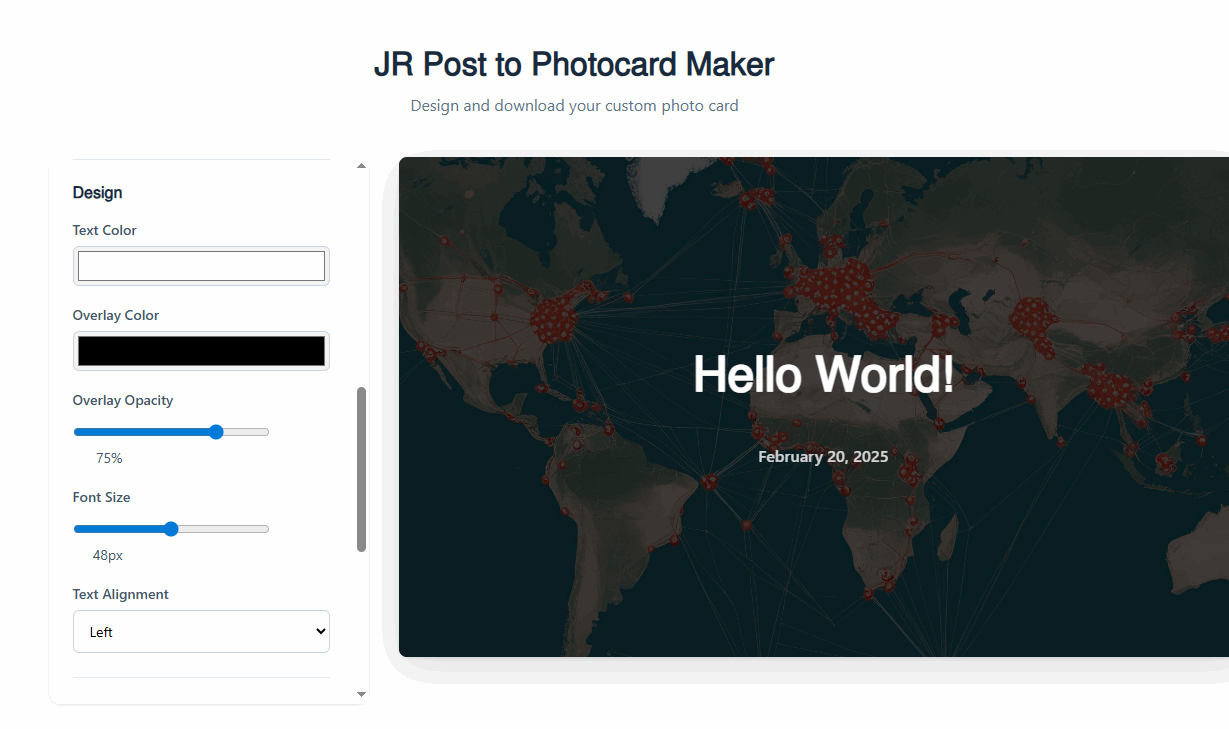 The Visual Front-End Editor where you customize your photocard.