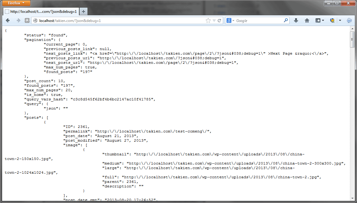 Add debug=1 query to display JSON in pretty format