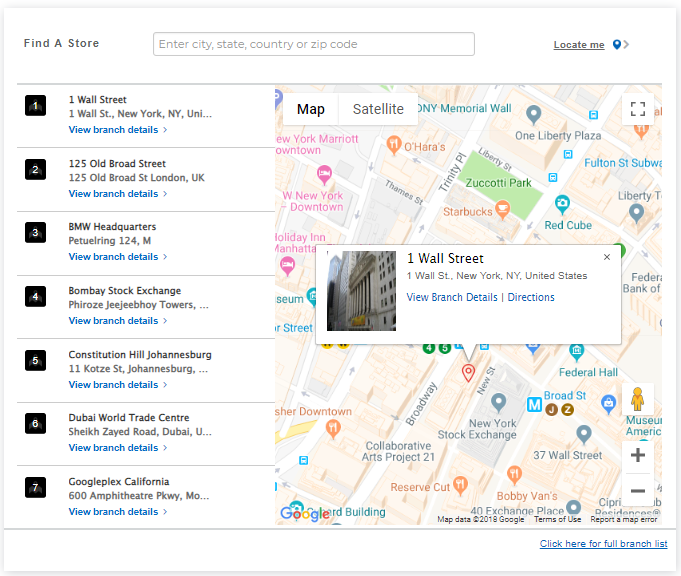JSP Store Locator Front Page with InfoWindow