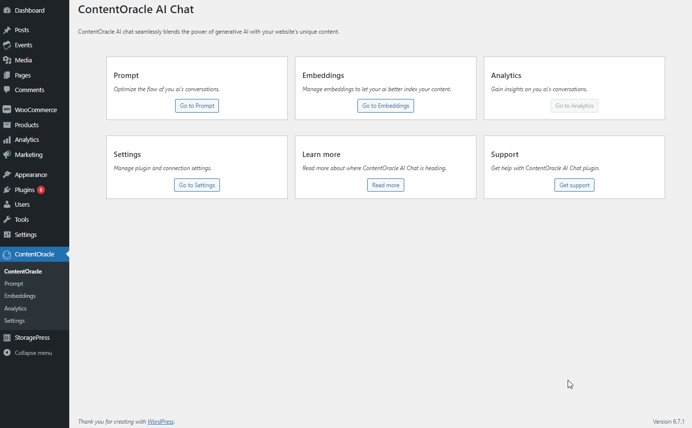 Main settings menu of the plugin.