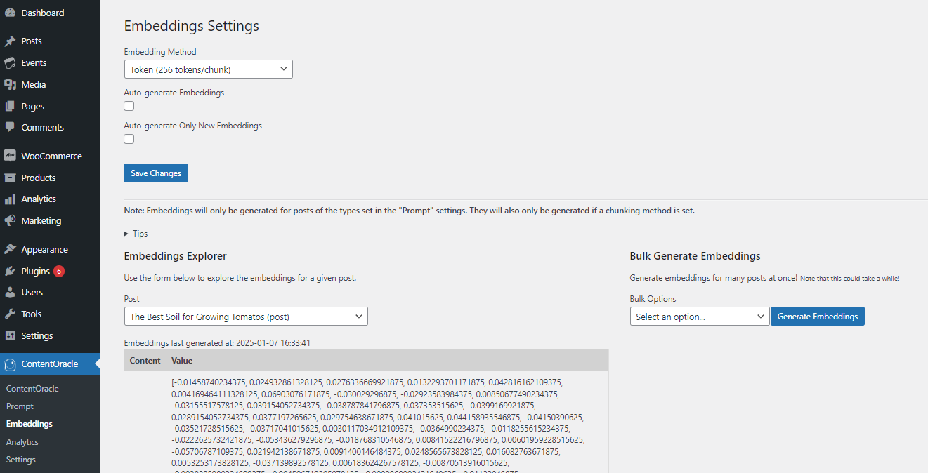 The embeddings explorer, used for generating embeddings for semantic text similarity search.