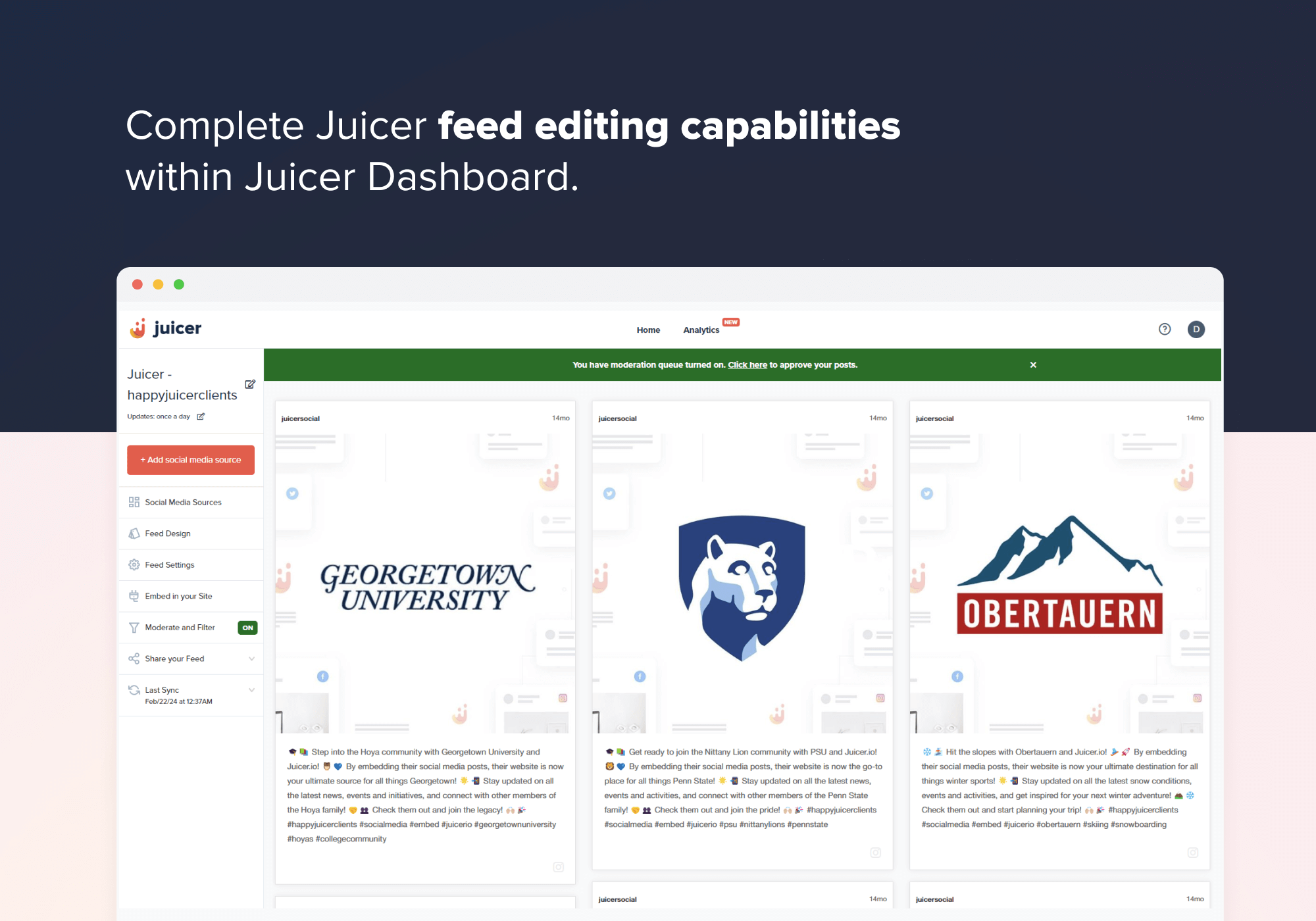 Complete Juicer feed editing capabilities within Juicer Dashboard