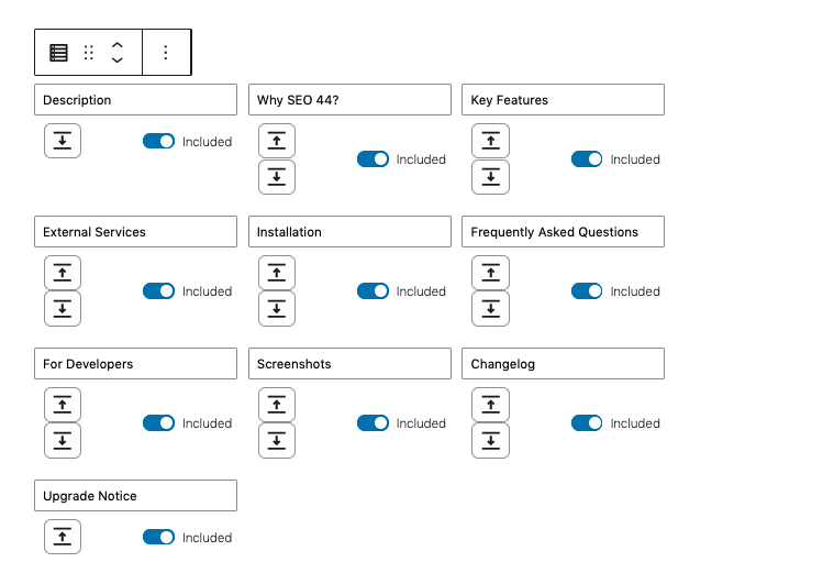 The Jump Links Block in Editing Mode.