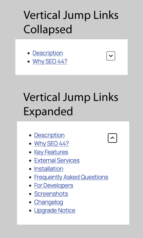 Published Vertical Jump Links, expanded and collapsed.