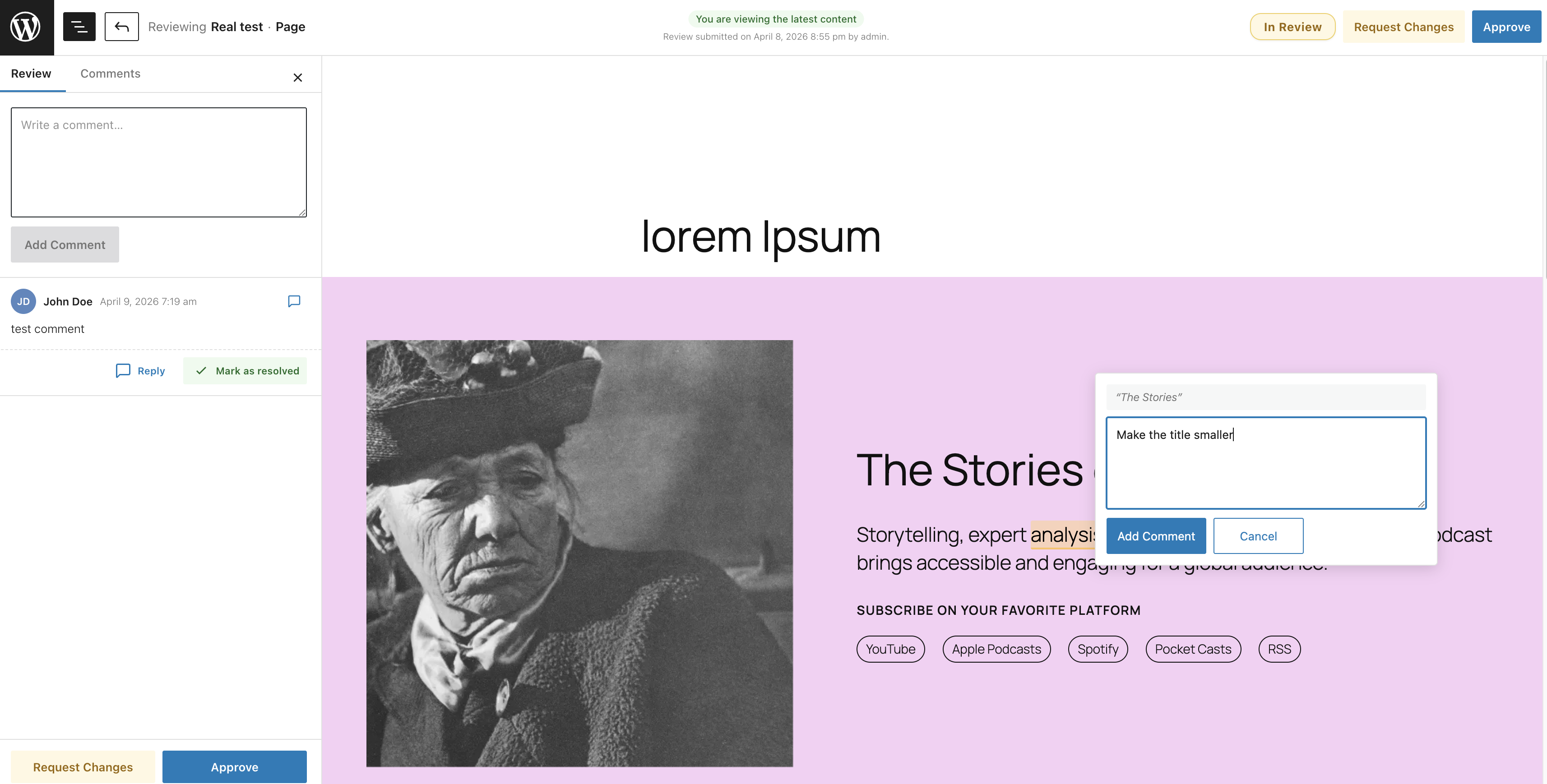 Inline comments anchored to content on the review page.