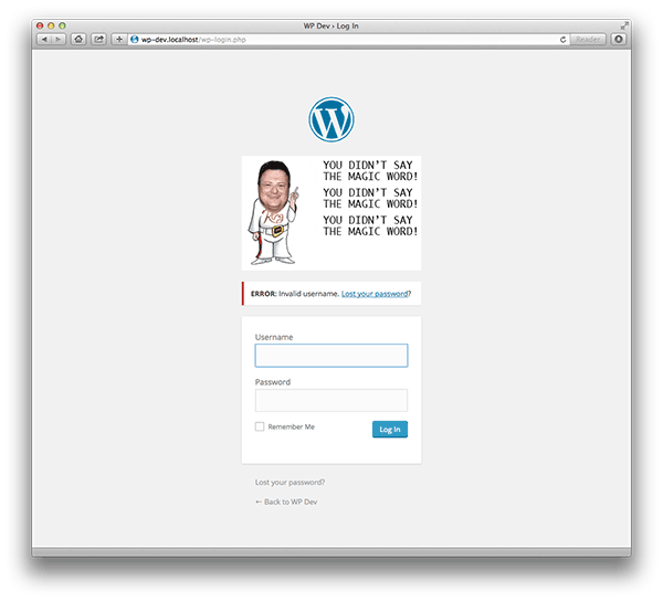 Login page with error.