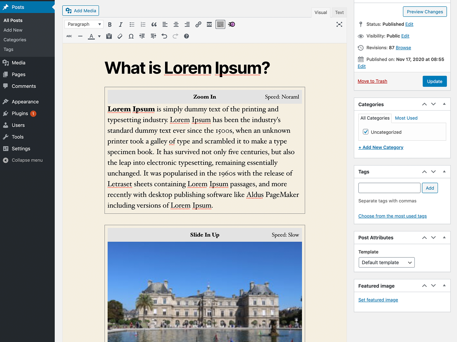 Text and image with animations.