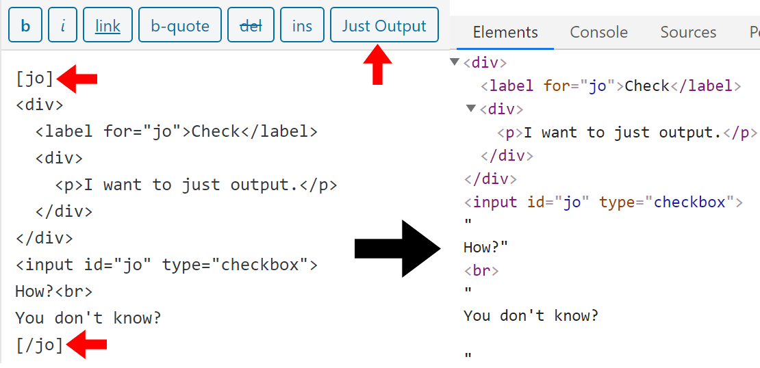 You can use `Just Output` to remove extra tags.