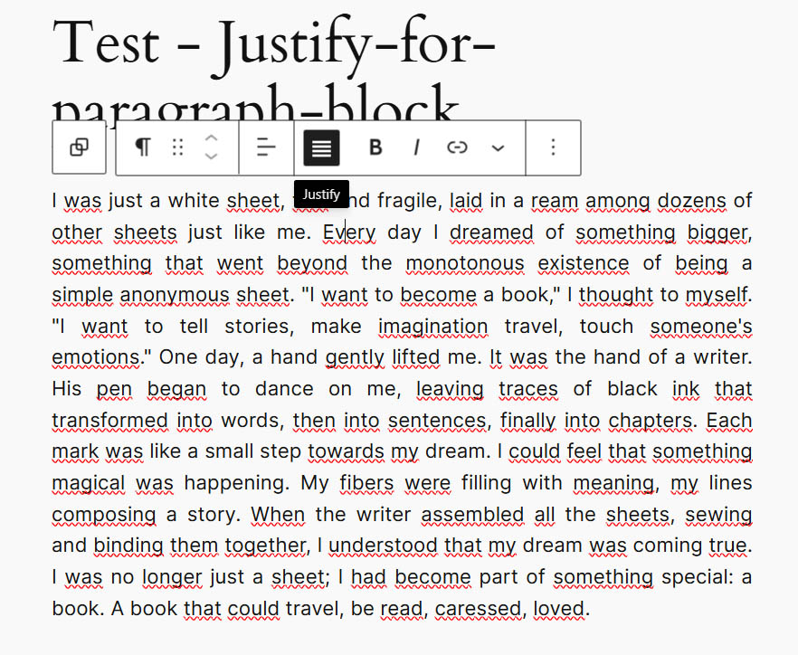 Example of justified text in a paragraph block