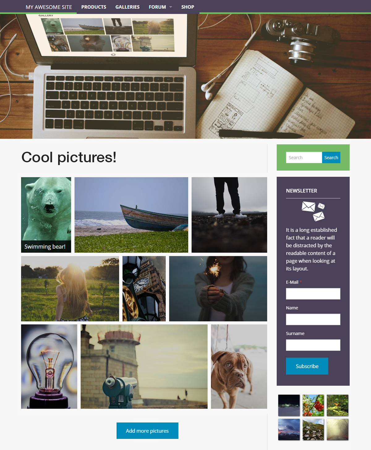 Example of a gallery generated with JustRows inside a wordpress site.