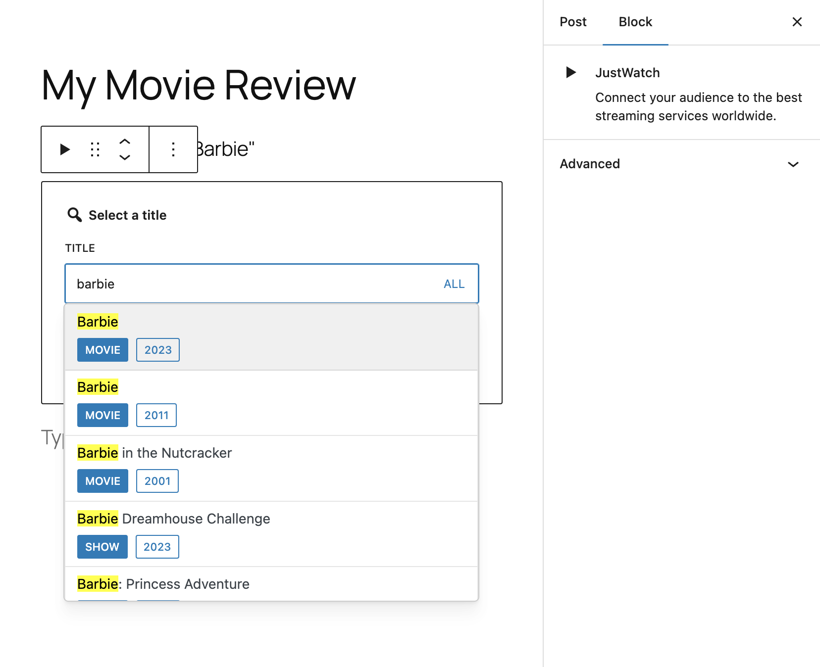 Search for a movie or TV show and select it.