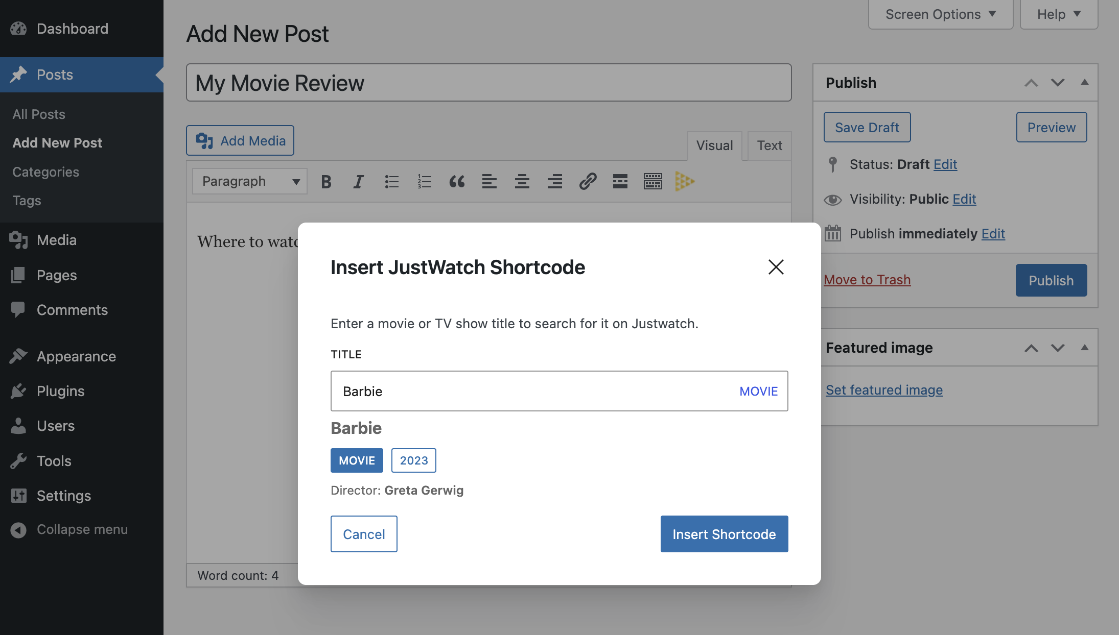 User interface of the classic editor.