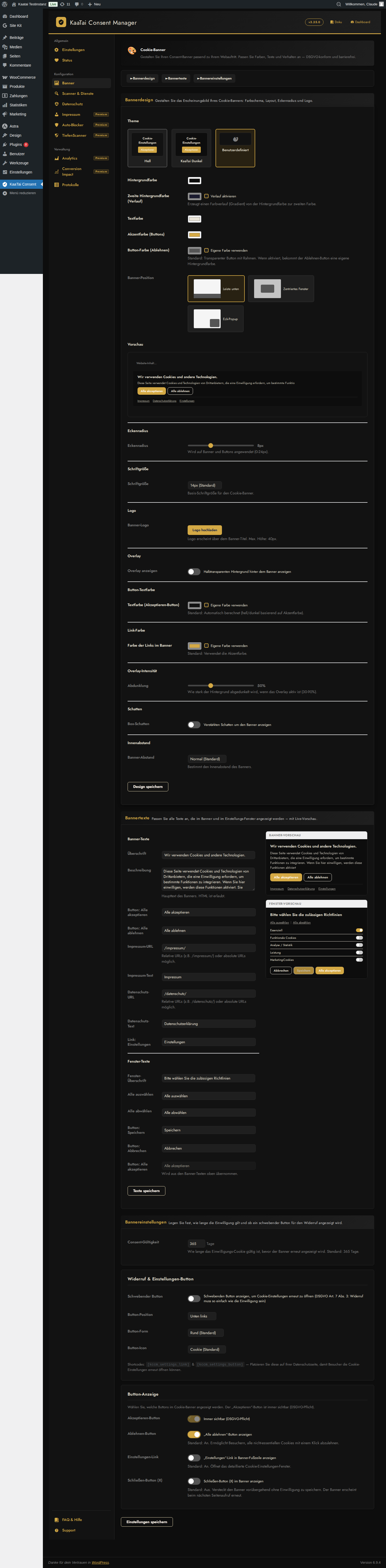 Admin -- Privacy tab with responsible person form (GDPR Art. 13)