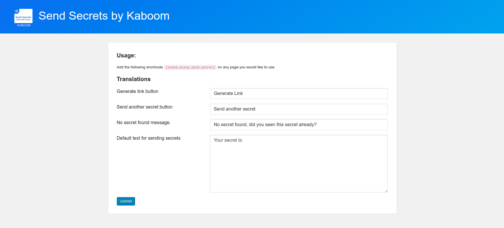 Send Secrets dashboard