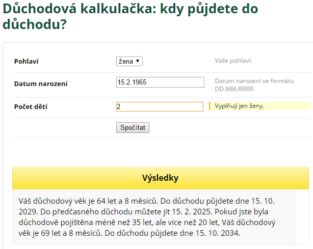 Formulář kalkulačky