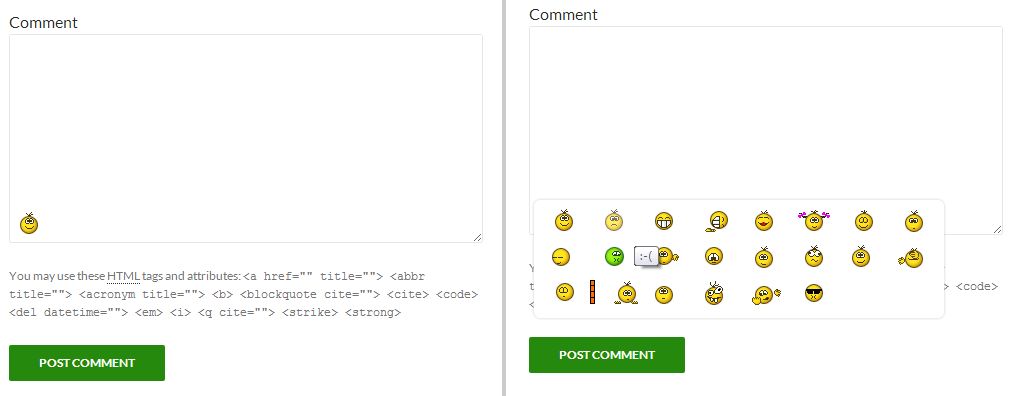 Comment form with smile block in theme.