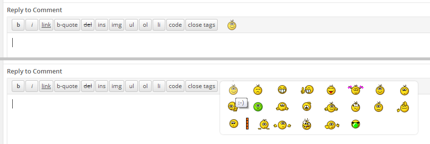 Comment form with smile block in admin panel.