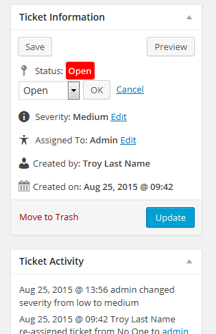 Changing a ticket's status