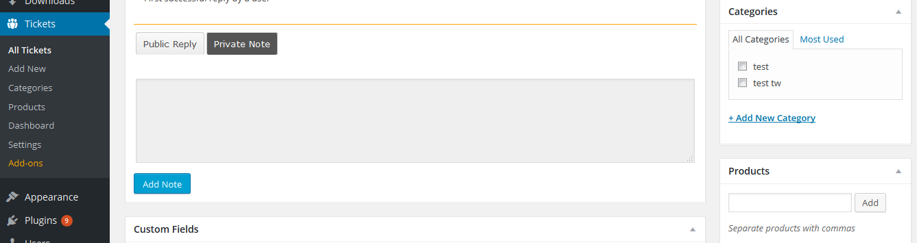 Private note support
