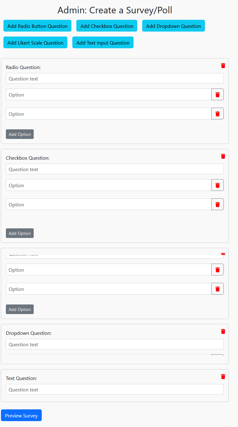 Survey and poll creation interface.